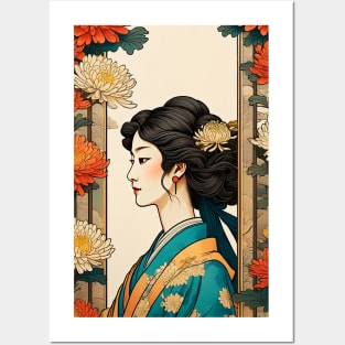 Asian woman floral Posters and Art